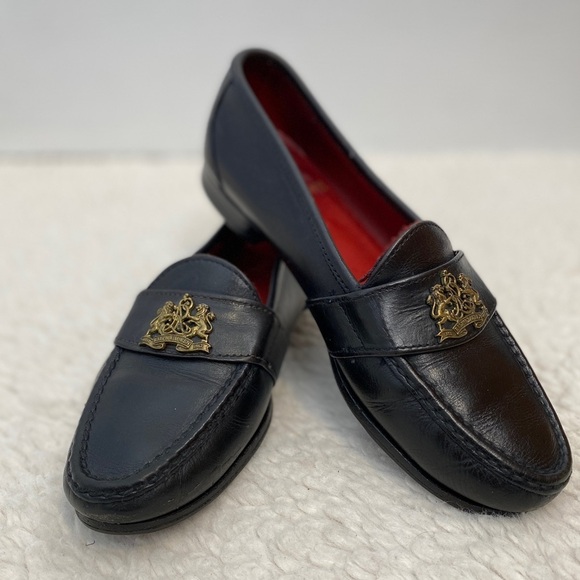 Ralph Lauren Women’s Vintage 80s Black Leather Loafers Size 7 B Preppy Old Money